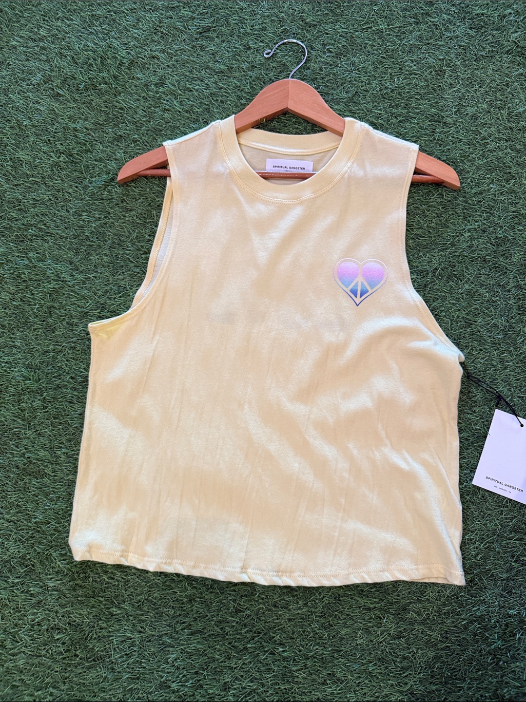 Nwt Spiritual Gangster Women’s Sleeveless 'Peace Love' Graphic Tank - Yellow — image 2 of 2